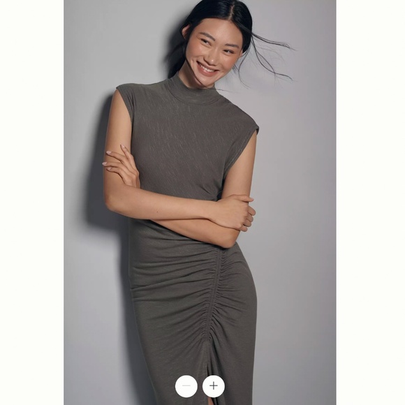 Anthropologie x Daily Practice Mock-Neck Ruched Dress- Size L - Picture 3 of 3